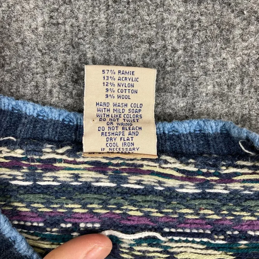 High Sierra Sweater Womens Size L Blue Multicolor V-Neck Fair Isle Knit Pullover - Picture 4 of 8